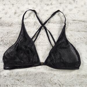 Victoria's Secret Black Lace Mesh Unlined Front Close Strappy Bralette - Small